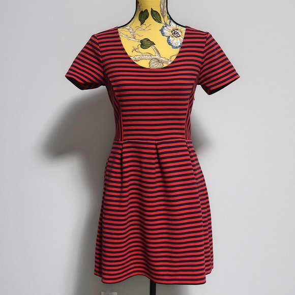 J Crew Factory Red Navy Stripes Dress Size 6